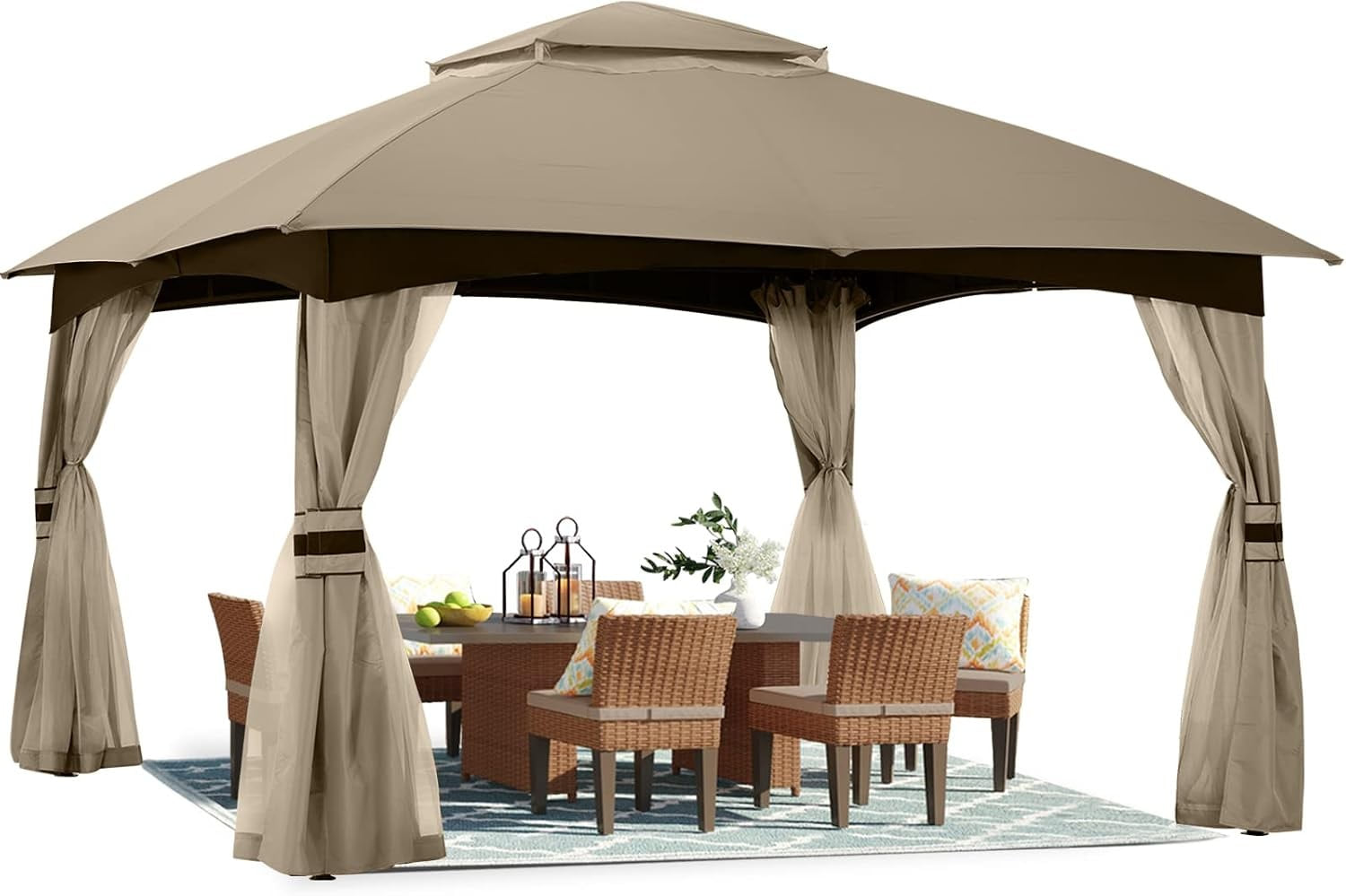 ABCCANOPY 10' x 12' Double Soft-Top Patio Gazebo with Mosquito Netting, Khaki