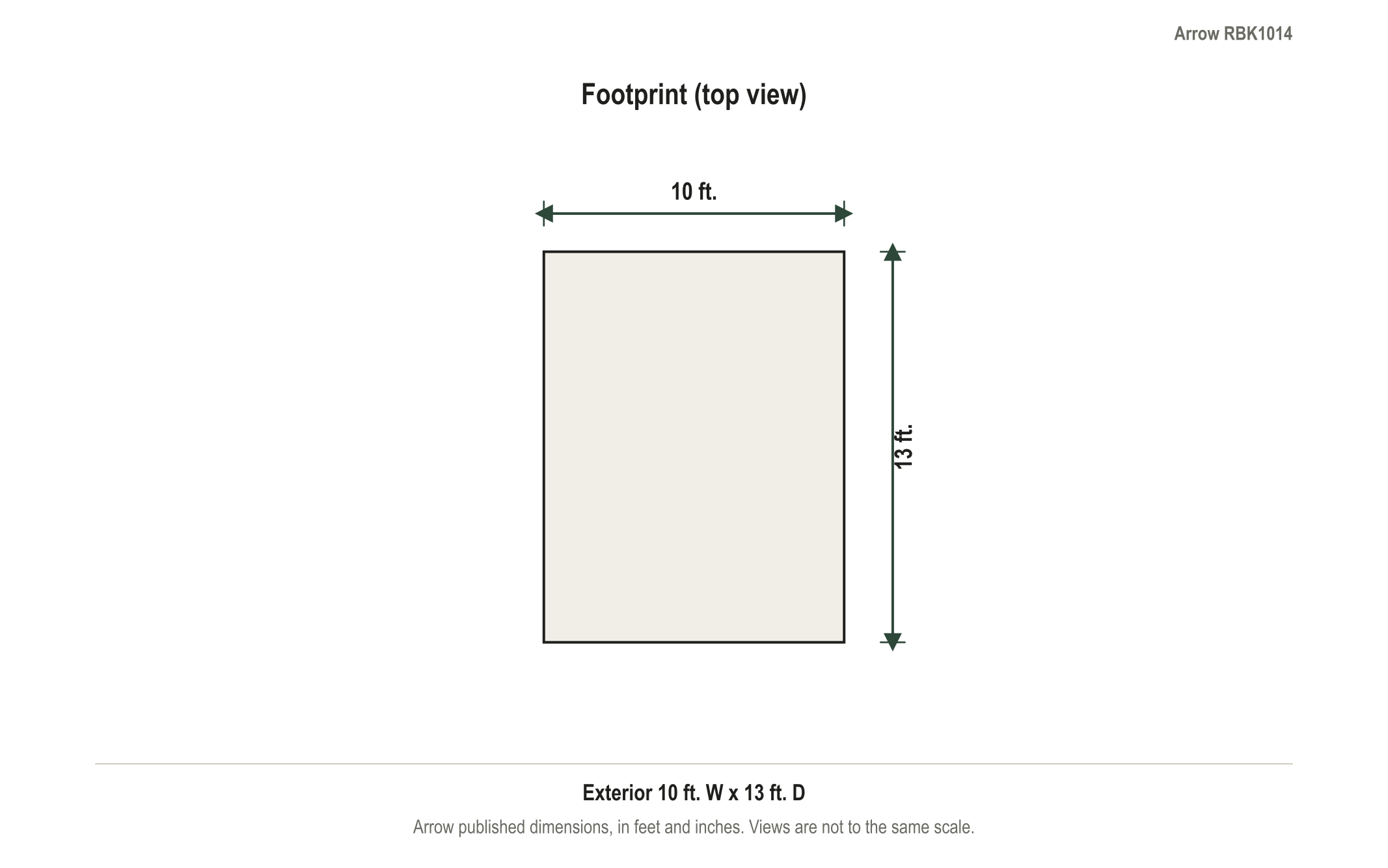 Dimension diagram: Arrow 10' x 14' Galvanized Steel Roof Strengthening Kit, 10 ft. wide by 13 ft. deep