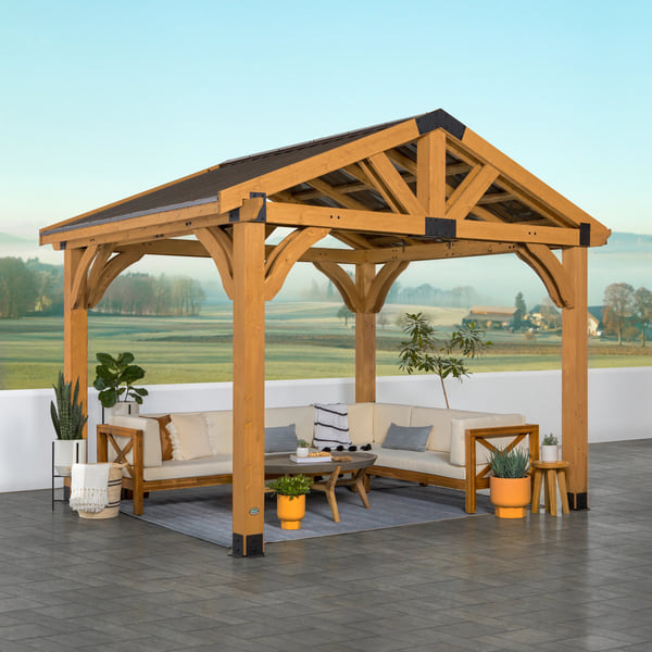 Backyard Discovery Arlington 12' x 10' Cedar Gazebo with Galvanized Steel Roof and PowerPort