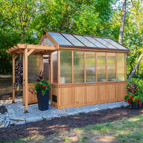 Backyard Discovery Bellerose 11' x 7' Cedar Wood and Polycarbonate Walk-In Greenhouse Kit with Pergola