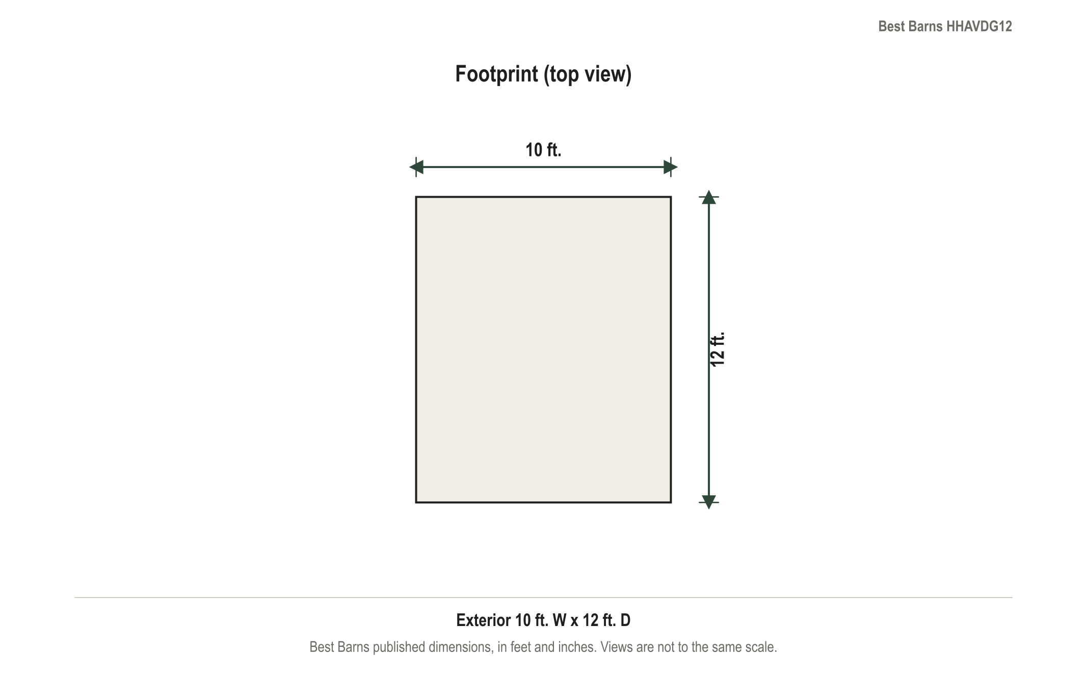 Dimension diagram: Best Barns Handmade Haven 10 ft. x 12 ft. Wood Shed Kit with Spacious Barn Doors and Smart Side, 10 ft. wide by 12 ft. deep