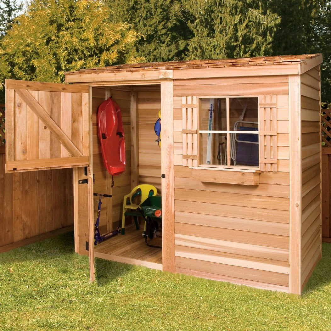 Cedarshed Bayside 6 ft. x 3 ft. Western Red Cedar Lean-To Shed Kit, Dutch door, cedar shingle roof