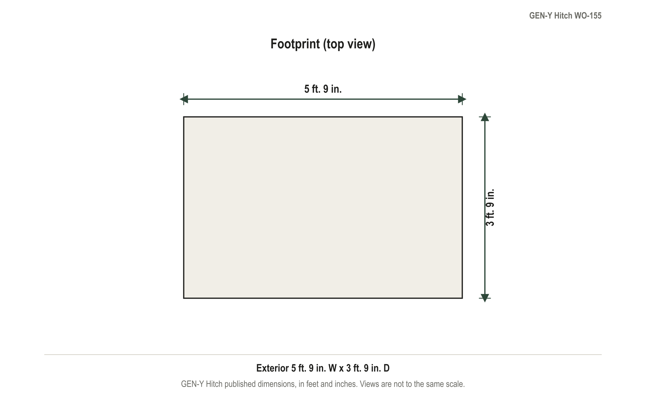 Dimension diagram: GEN-Y Hitch Lightweight Aluminum Trifold Ramps, 1,500 lb, 5 ft. 9 in. wide by 3 ft. 9 in. deep