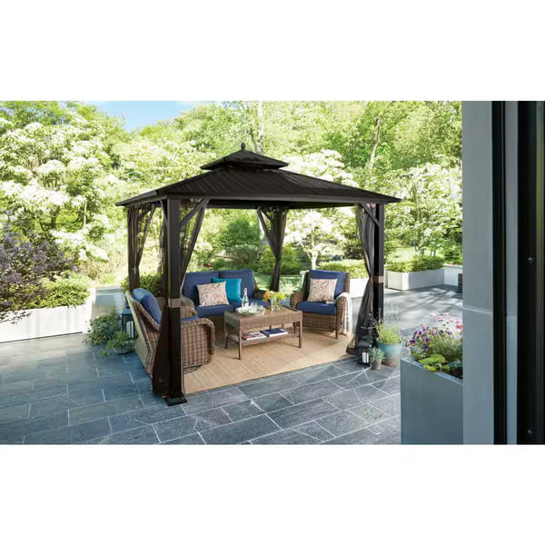 Hampton Bay Holden 10 ft. x 10 ft. Black Hard Top Galvanized Steel Gazebo