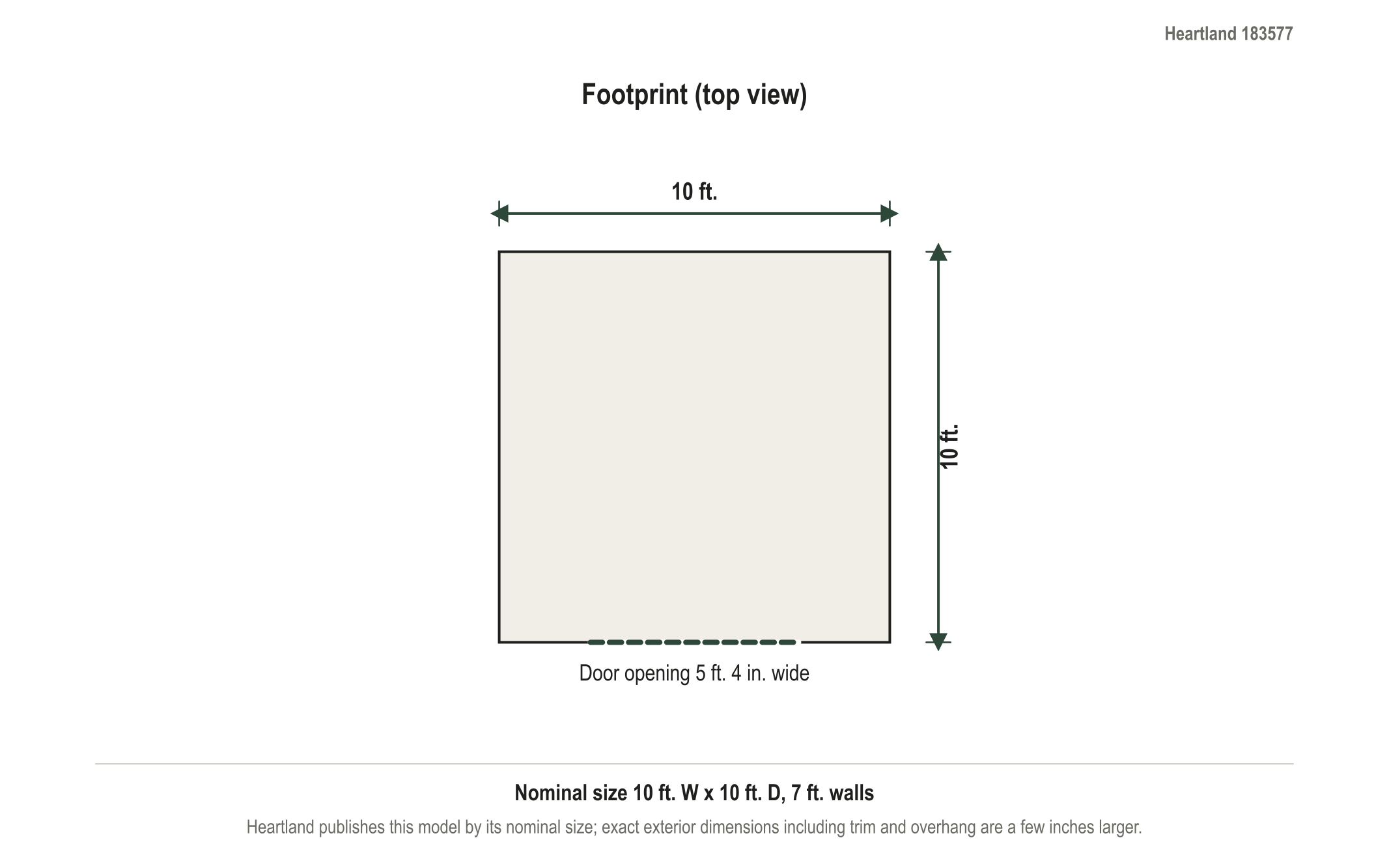 Dimension diagram: Heartland Estate 10 ft. x 10 ft. Gambrel Engineered Wood Storage Shed, 10 ft. wide by 10 ft. deep
