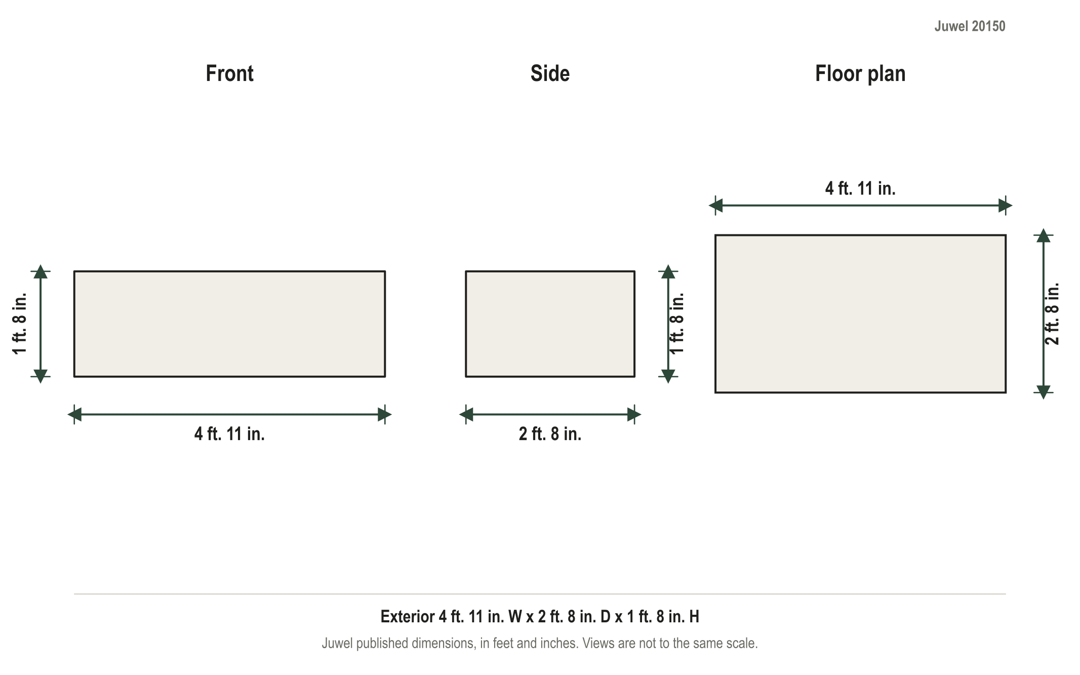 Dimension diagram: Juwel BioStar 1500 Premium Cold Frame, 4 ft. 11 in. wide by 2 ft. 8 in. deep by 1 ft. 8 in. tall
