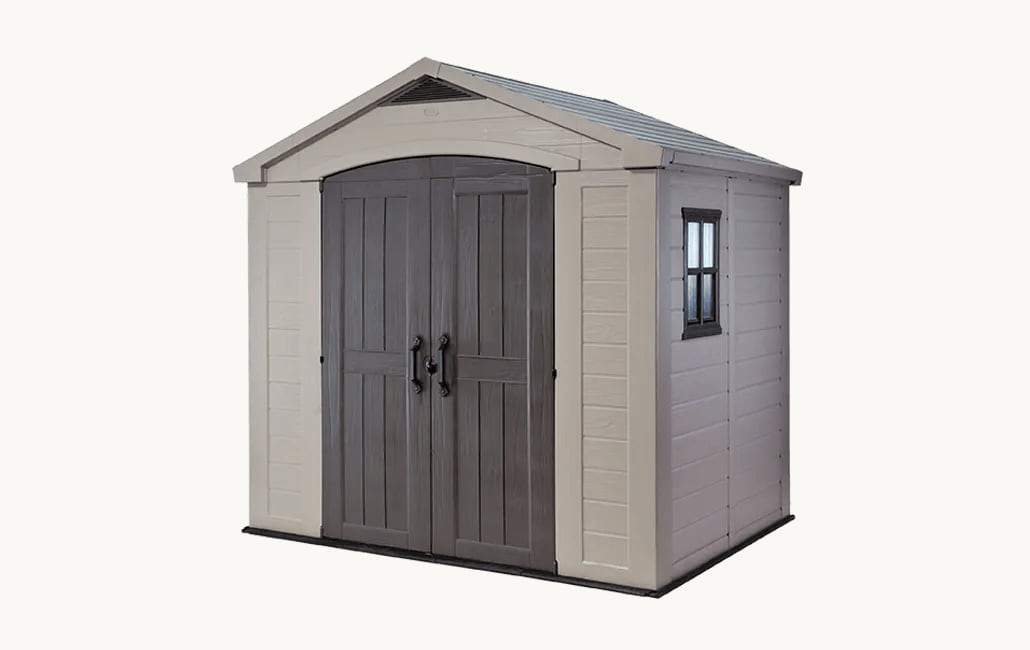 Keter Factor 8 ft. x 6 ft. Resin Outdoor Storage Shed, Taupe Brown