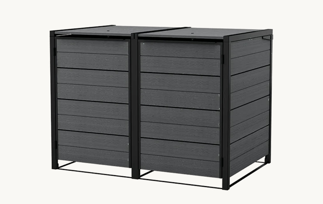 Keter Hide Away 2 x 96 Gallon Trash Can Storage Shed, Graphite