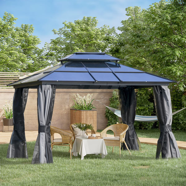 Outsunny 10' x 12' Hardtop Gazebo Canopy with Polycarbonate Roof, Aluminum Frame