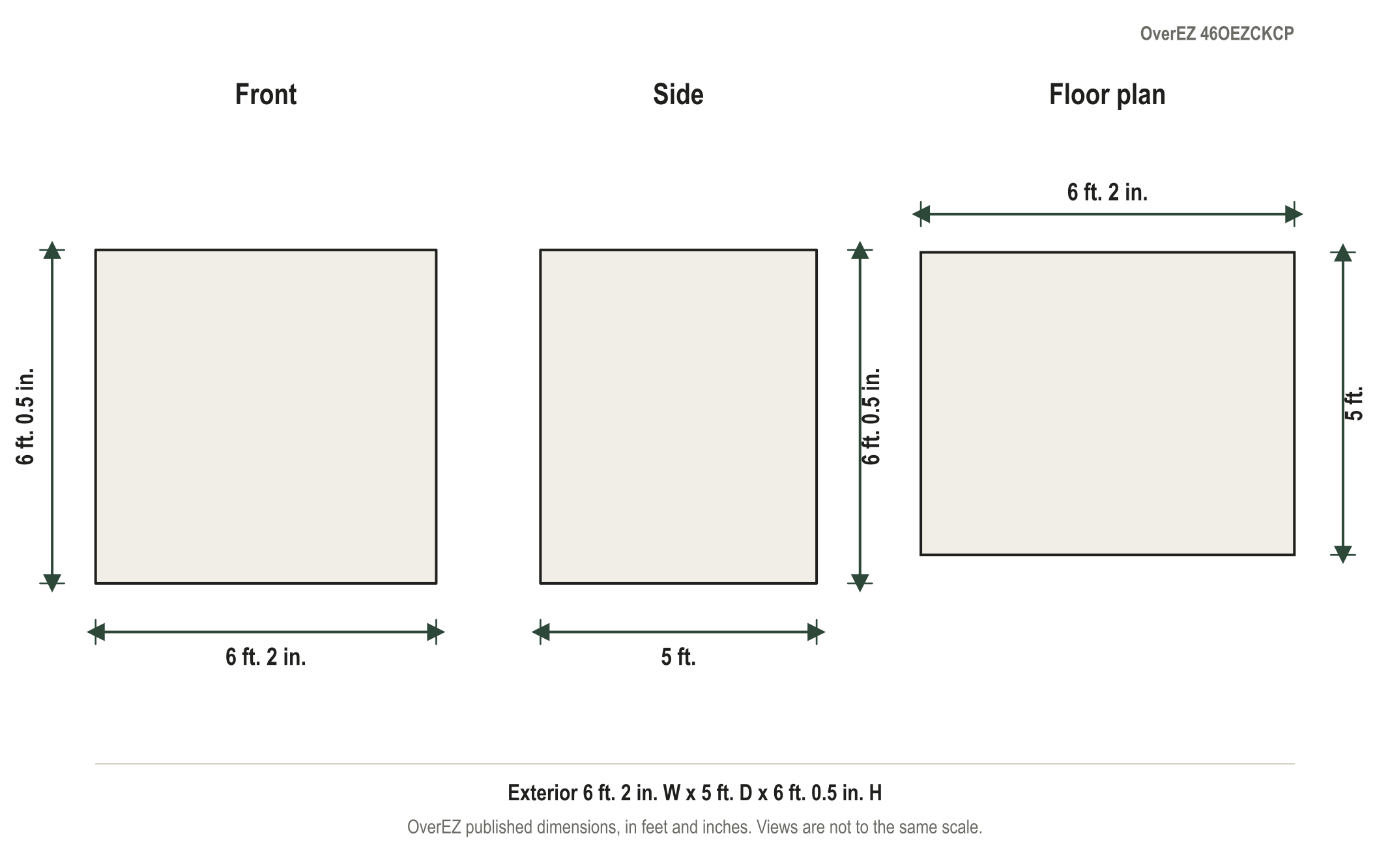 Dimension diagram: OverEZ Large Chicken Coop - Up to 15 Chickens, 6 ft. 2 in. wide by 5 ft. deep by 6 ft. 0.5 in. tall