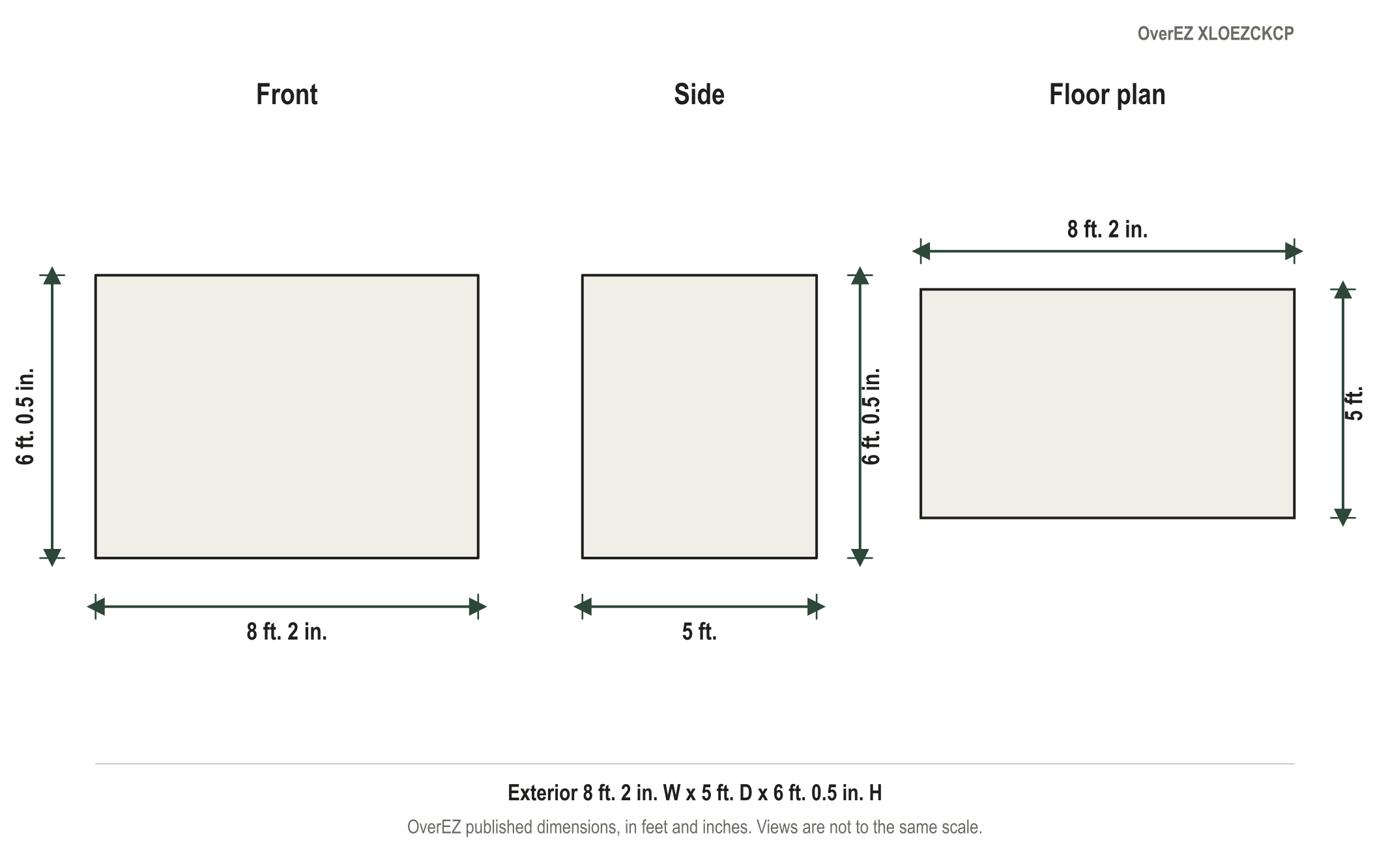 Dimension diagram: OverEZ XL Chicken Coop - Up to 20 Chickens, 8 ft. 2 in. wide by 5 ft. deep by 6 ft. 0.5 in. tall