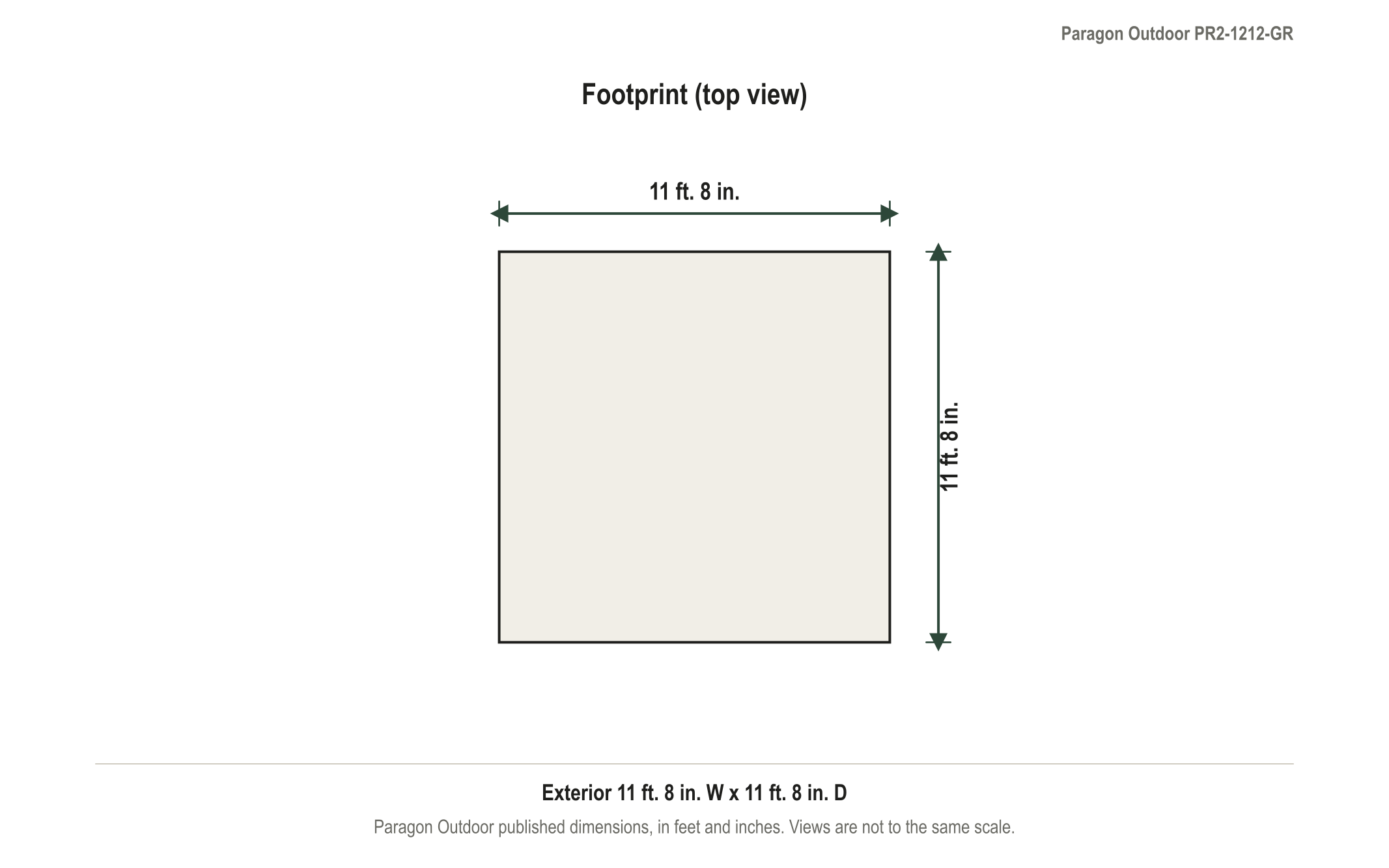 Dimension diagram: Paragon Outdoor Modena 12' x 12' Aluminum Pergola with Adjustable Canopy, 11 ft. 8 in. wide by 11 ft. 8 in. deep