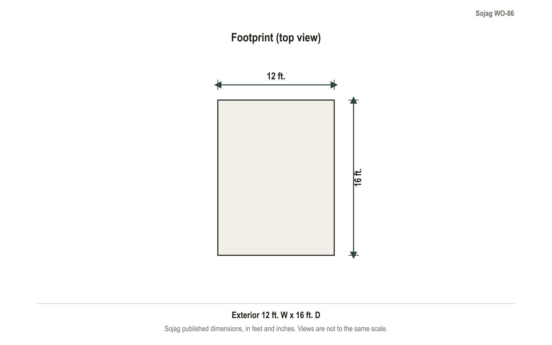 Dimension diagram: Sojag Messina Galvanized Steel Roof Gazebo 12 ft. x 16 ft., 12 ft. wide by 16 ft. deep