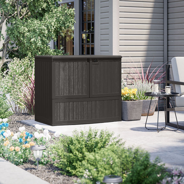 Suncast 195-Gallon Resin Outdoor Storage Cabinet with Bar-Height Top