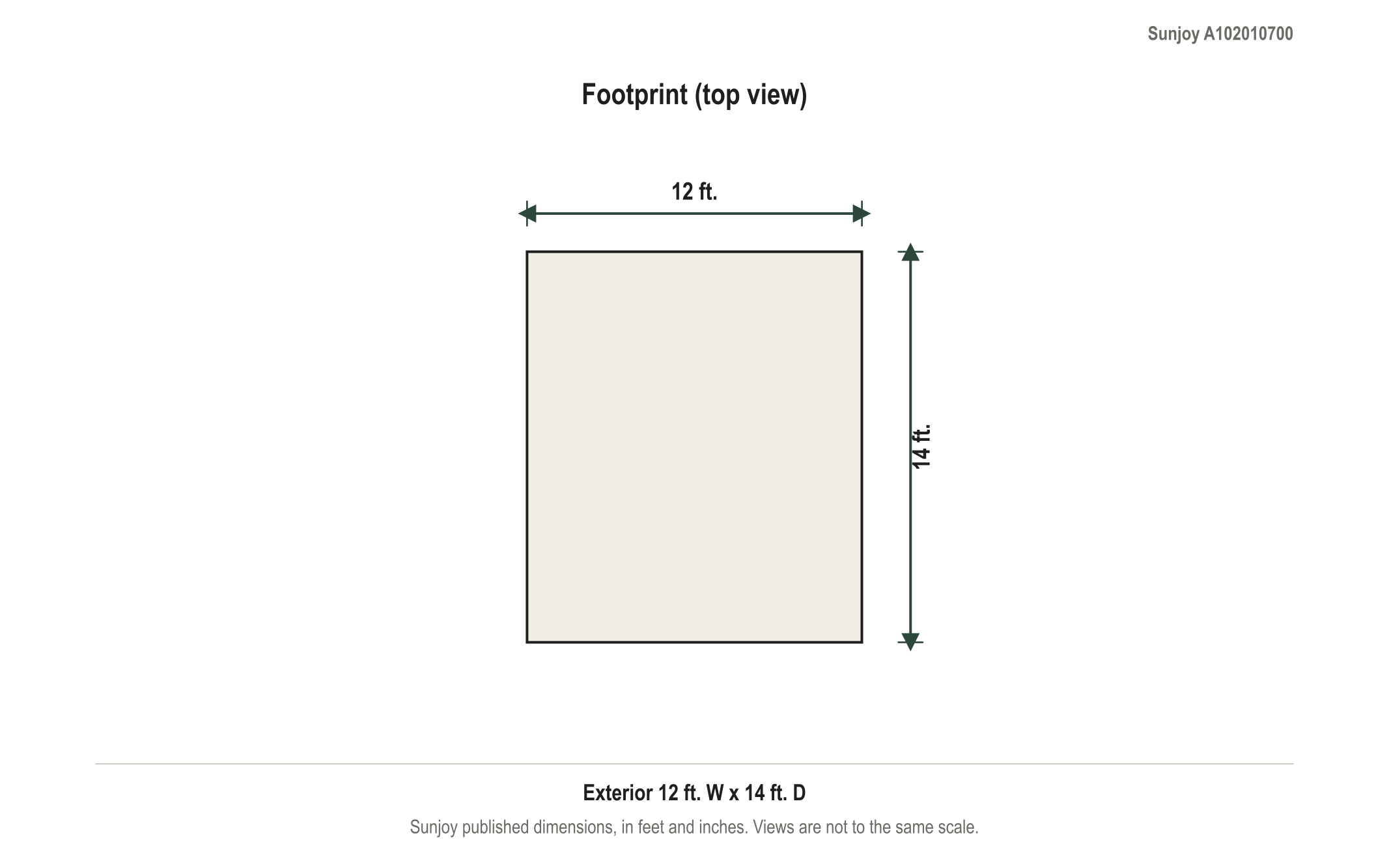 Dimension diagram: Sunjoy Fenwick 12' x 14' Hardtop Gazebo, 12 ft. wide by 14 ft. deep
