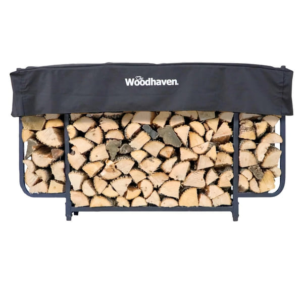Woodhaven 6 ft Courtyard Steel Firewood Rack with Cover