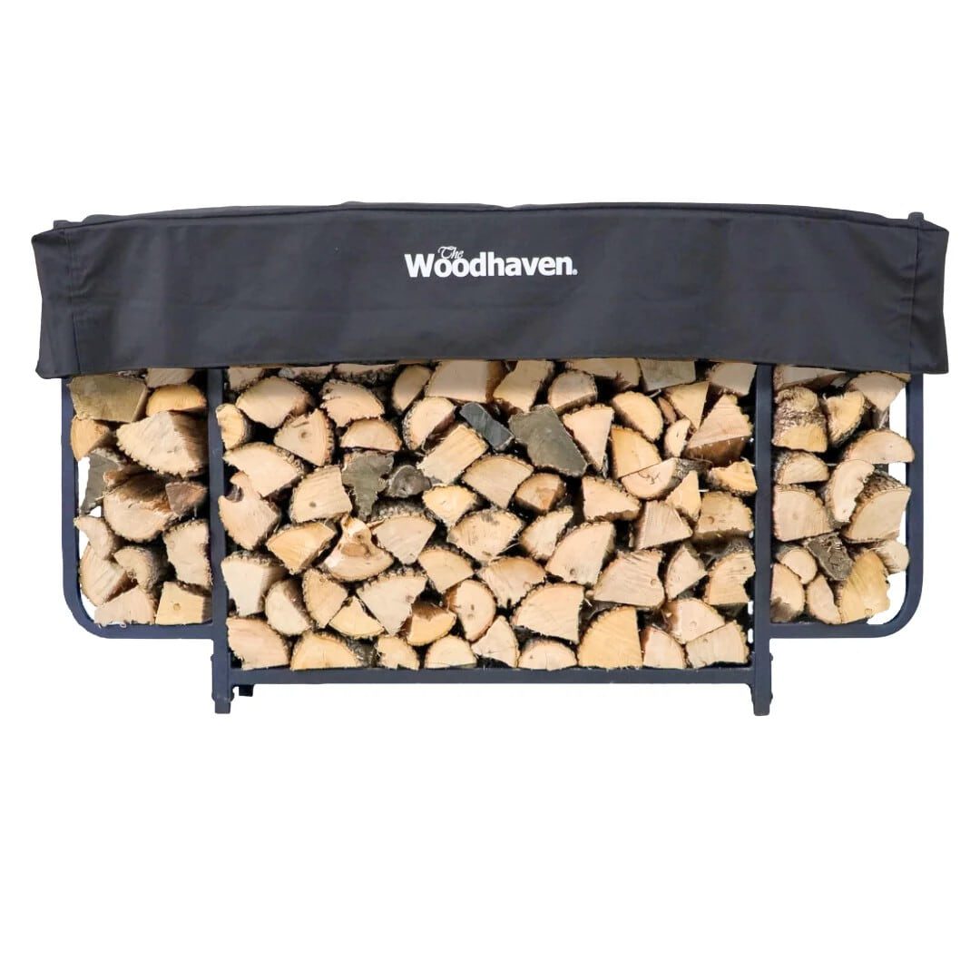 Woodhaven 6 ft Courtyard Steel Firewood Rack with Cover
