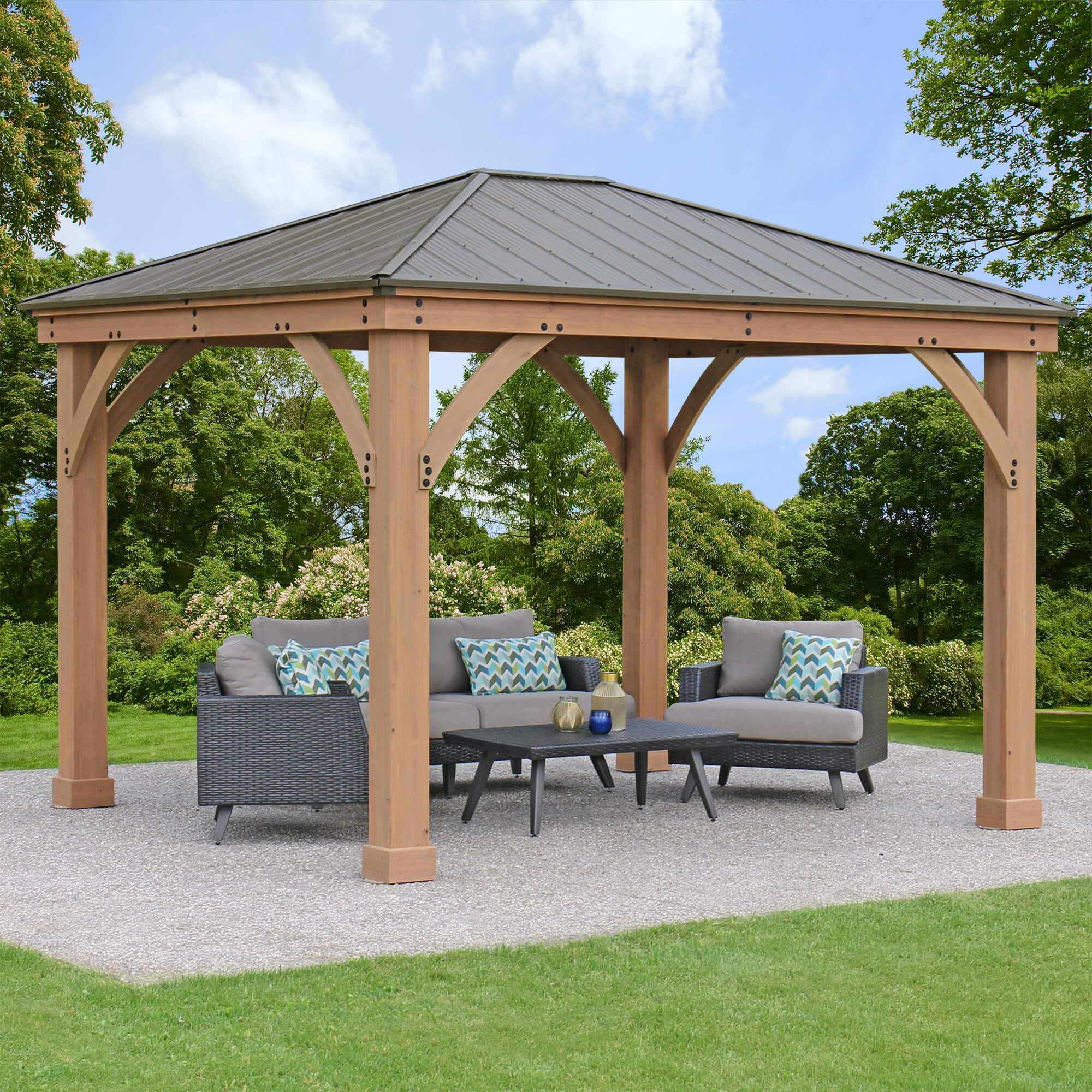 Yardistry 12' x 10' Wood Gazebo with Aluminum Roof