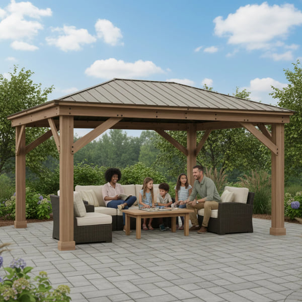 Yardistry 12' x 16' Wood Gazebo with Aluminum Roof