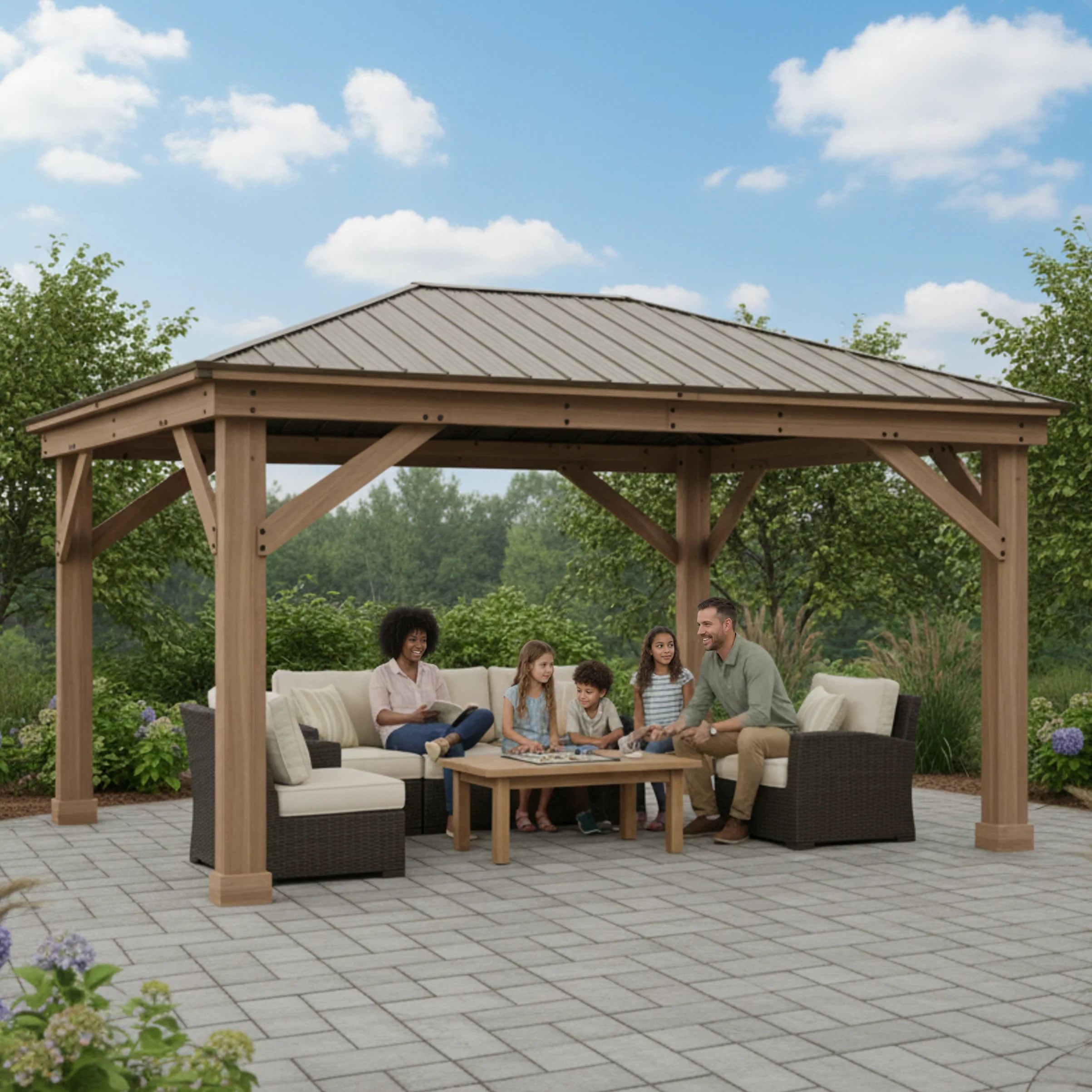 Yardistry 12' x 16' Wood Gazebo with Aluminum Roof, cedar